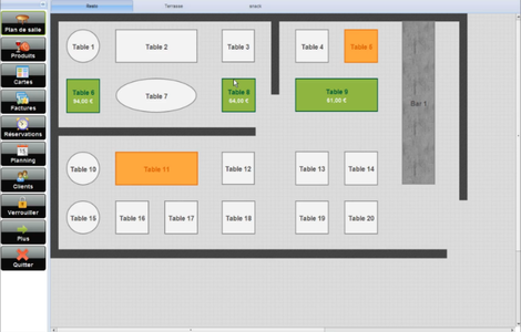 Nattys, logiciel de caisse pour restaurant : plan de salle