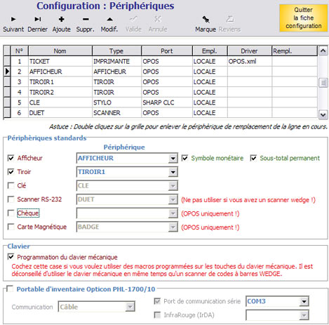 paramtrage des priphriques dans aliris