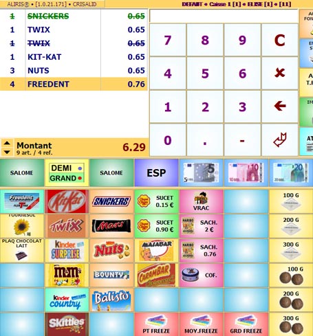 Logiciel de boulangerie aliris: l'cran de caisse