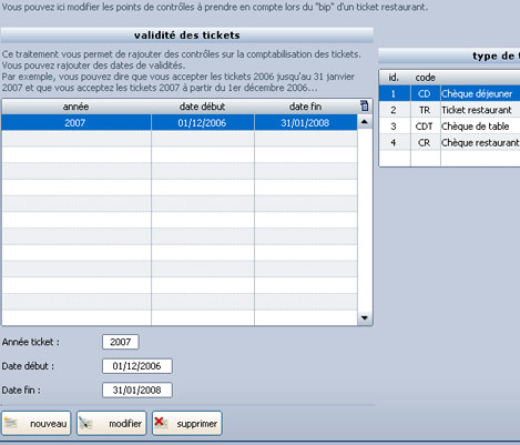 Rglage des dates de validit d'un ticket-restaurant