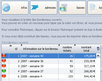 Tableau des bordereaux CRT