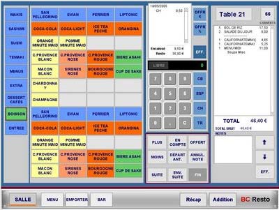 Logiciel de Caisse pour restaurant BC Resto : damier de caisse