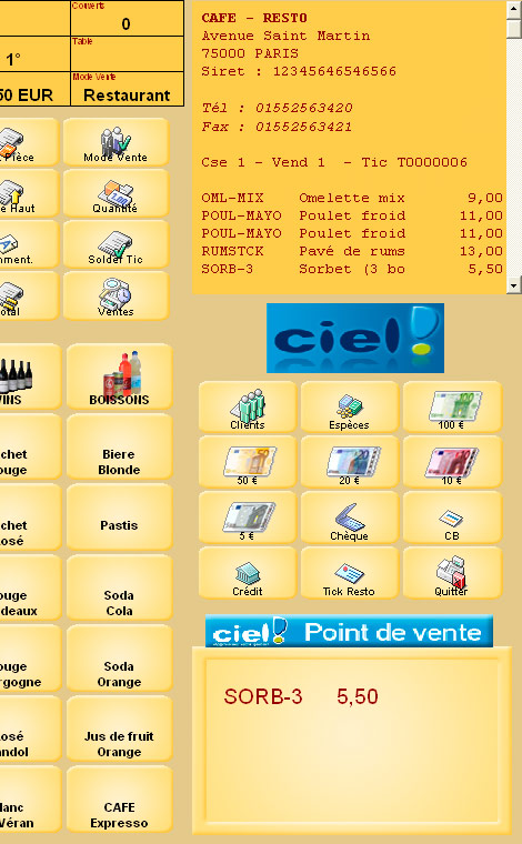 Un ticket de caisse de Ciel Caf Resto