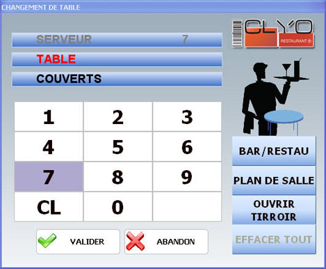 Clyo Restaurant: Saisie du numro de table et du nombre de couverts - Paramtrage du plan de salle - Intervalle de revisite et temps de vie d'une table (3)