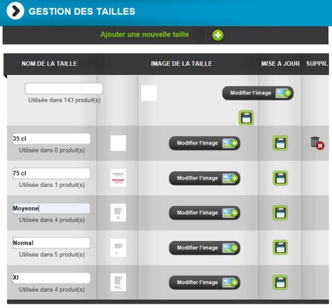 Clyo Systems E-commerce : gestion des tailles