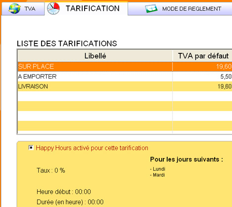 Les tarifs de vente d'Easy Resto