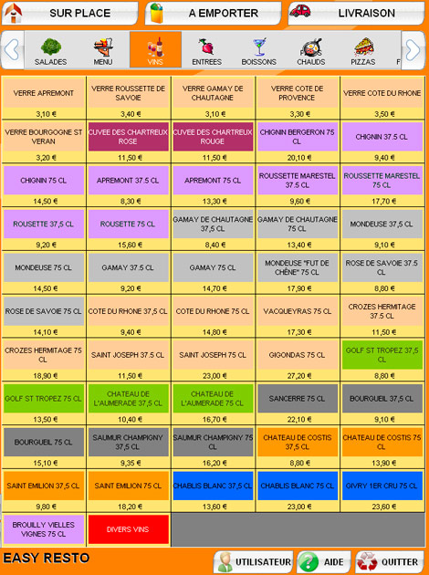 Couleurs des articles de l'cran de caisse d'Easy Resto *