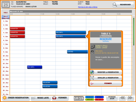 Planning de rservation de tables