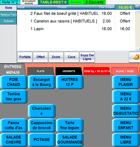 Euresto: Gestion des menus en cuisine - Placement des plats sur le pav tactile - Calcul du temps de prsence des serveurs - Modification de prix -- 06/02/12