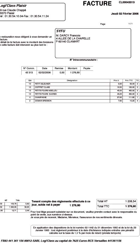 Logiciel de caisse pour restaurant logiclass : la facture