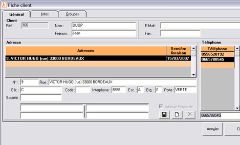 Nestor, logiciel de livraison  domicile de pizzas: Cration automatique de fiche client lorsque le numro de tlphone n'est pas reconnu - Informations de livraison (11) -- 09/01/14