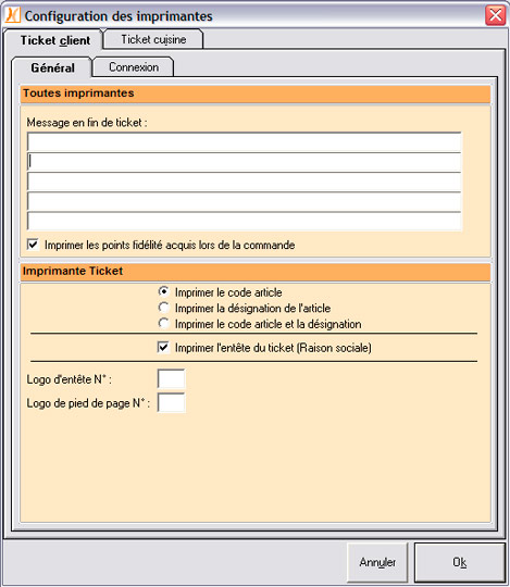 Configuration de l'imprimante-ticket dans Nestor