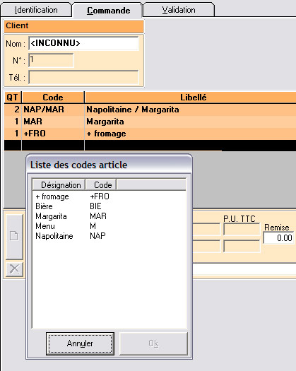 Codes des articles  commander