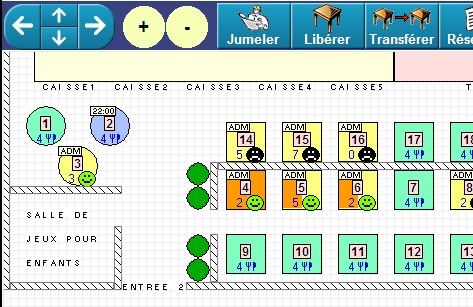 Orchestra restaurant: plan de salle avec tat d'avancement des tables selon les couleurs affiches