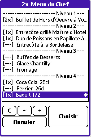 Choix des articles du menu