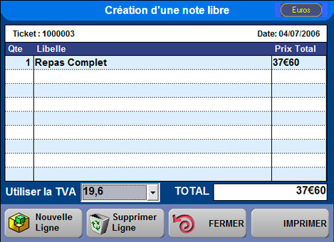 Orchestra restaurant : cration d'une note de frais libre