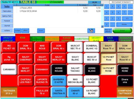 euresto de tbs-industrie : cran de saisie des commandes