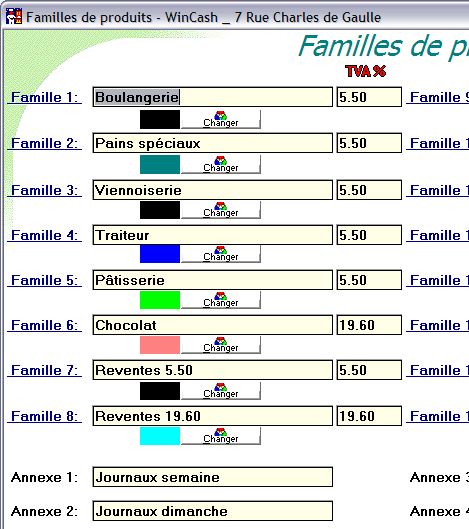 les familles de produits dans wincash