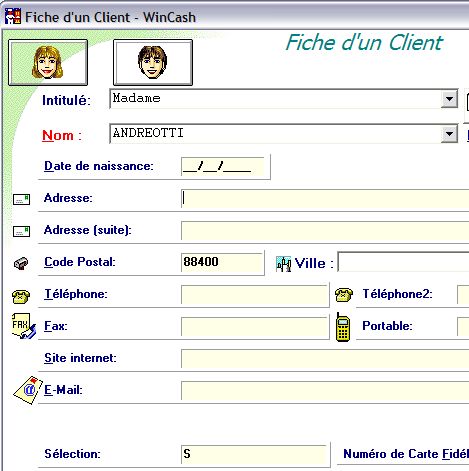 wincash: fiche client